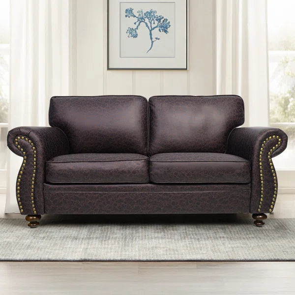 Wide Fabric Couch Rolled Arm Sofa