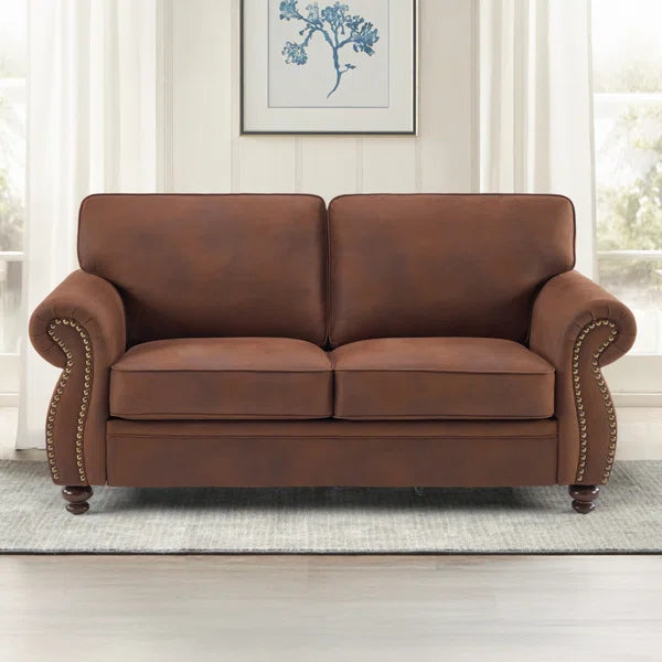 Wide Fabric Couch Rolled Arm Sofa