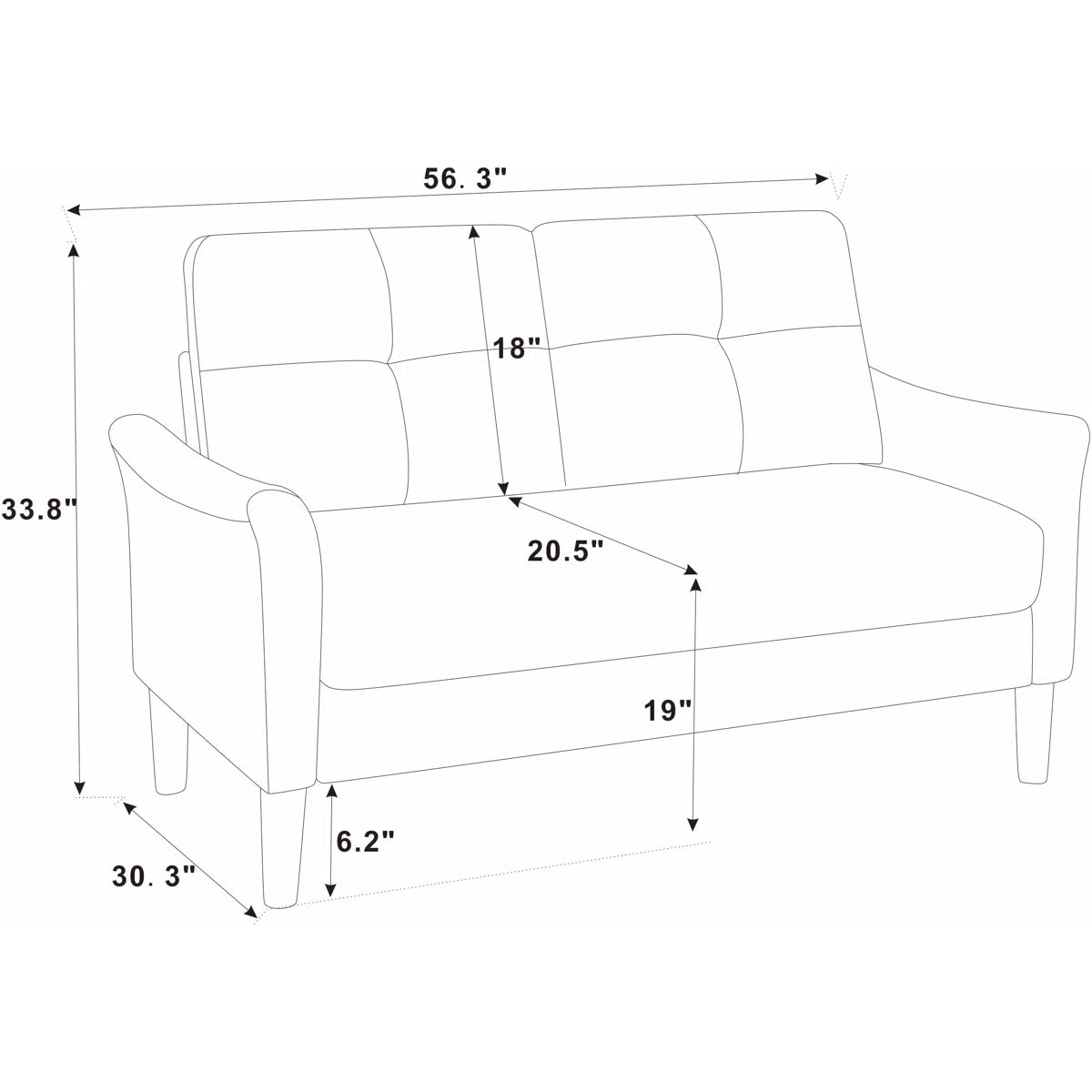 56.3" Loveseat, Suitable For Couples For Living/Bed-Room, 2 Colour Options