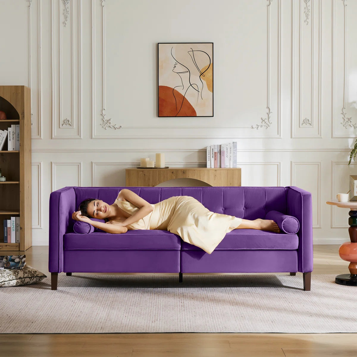 77'' W Mid Century Upholstery Tufted Sofa