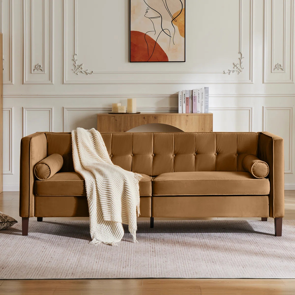 77'' W Mid Century Upholstery Tufted Sofa