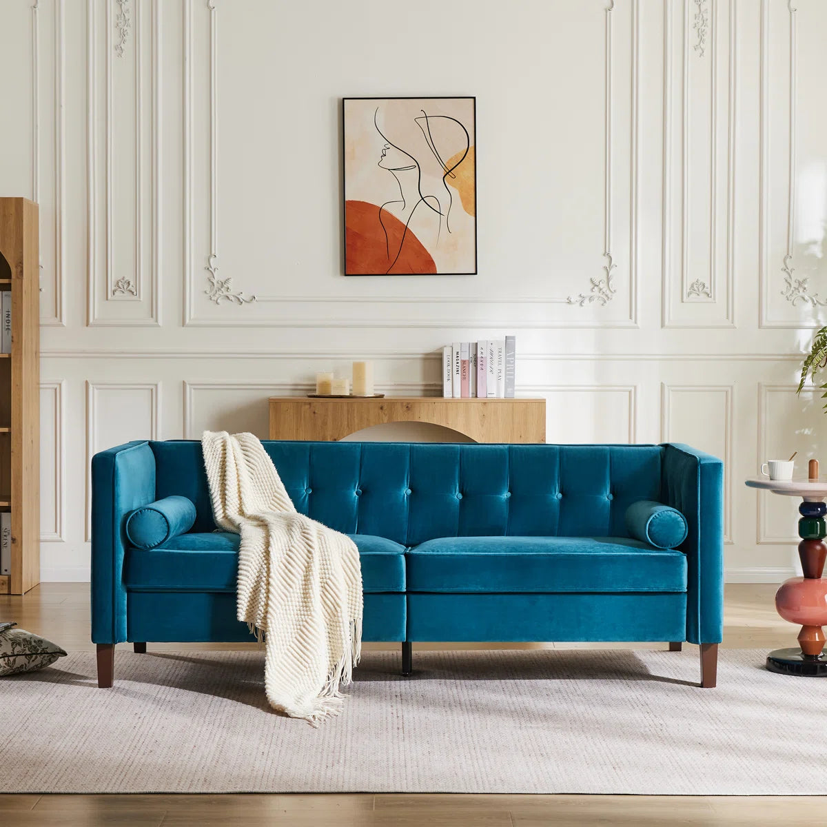 77'' W Mid Century Upholstery Tufted Sofa