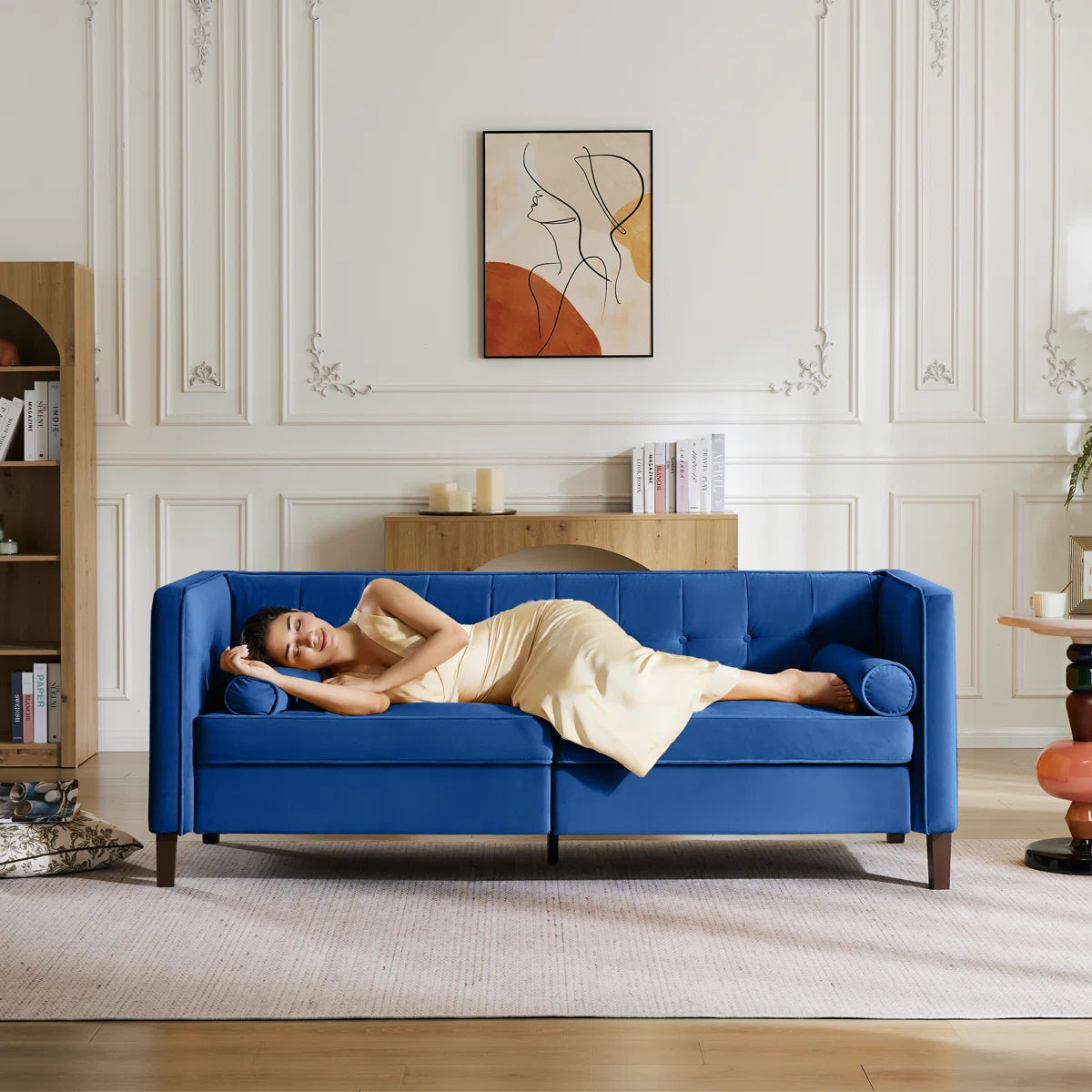 77'' W Mid Century Upholstery Tufted Sofa