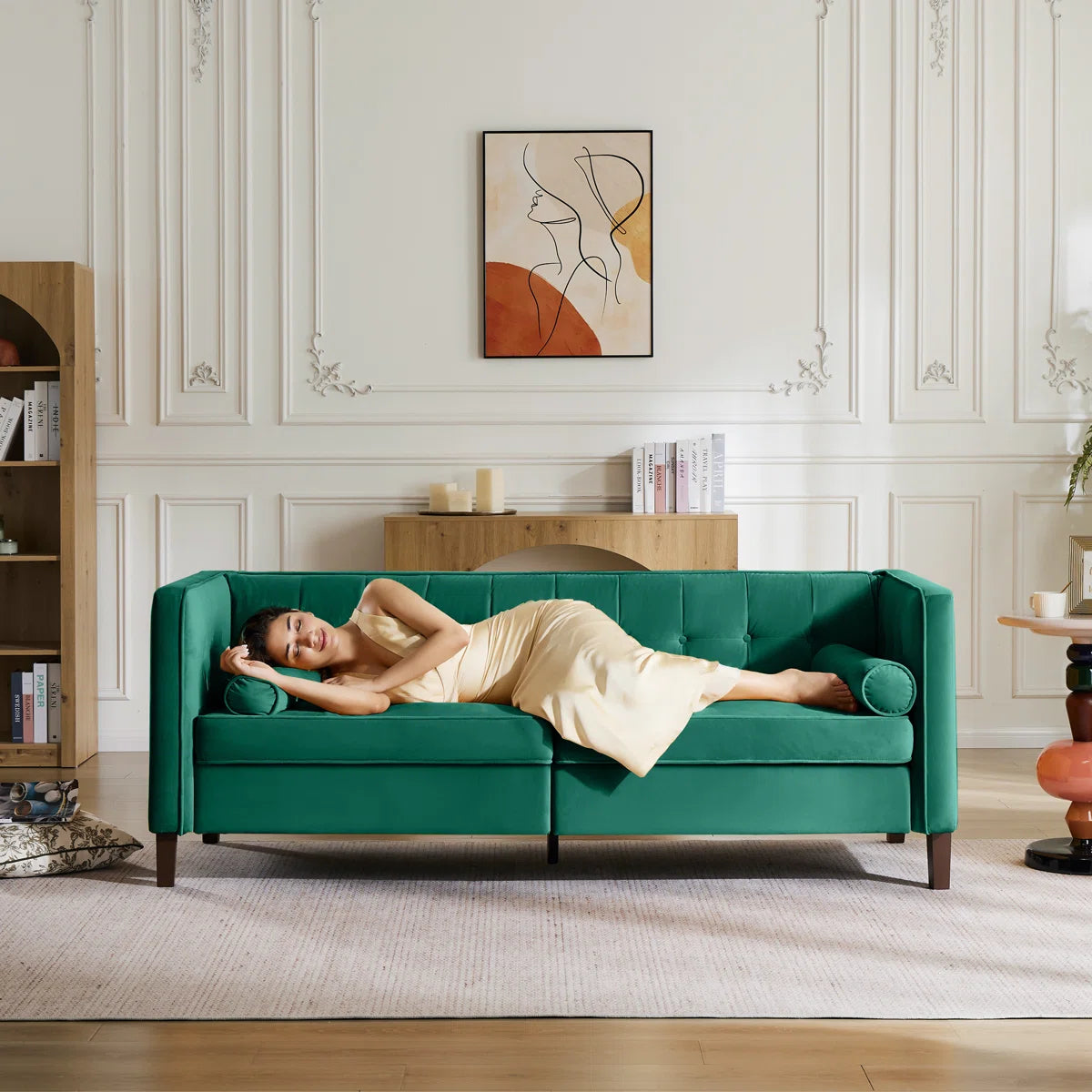 77'' W Mid Century Upholstery Tufted Sofa
