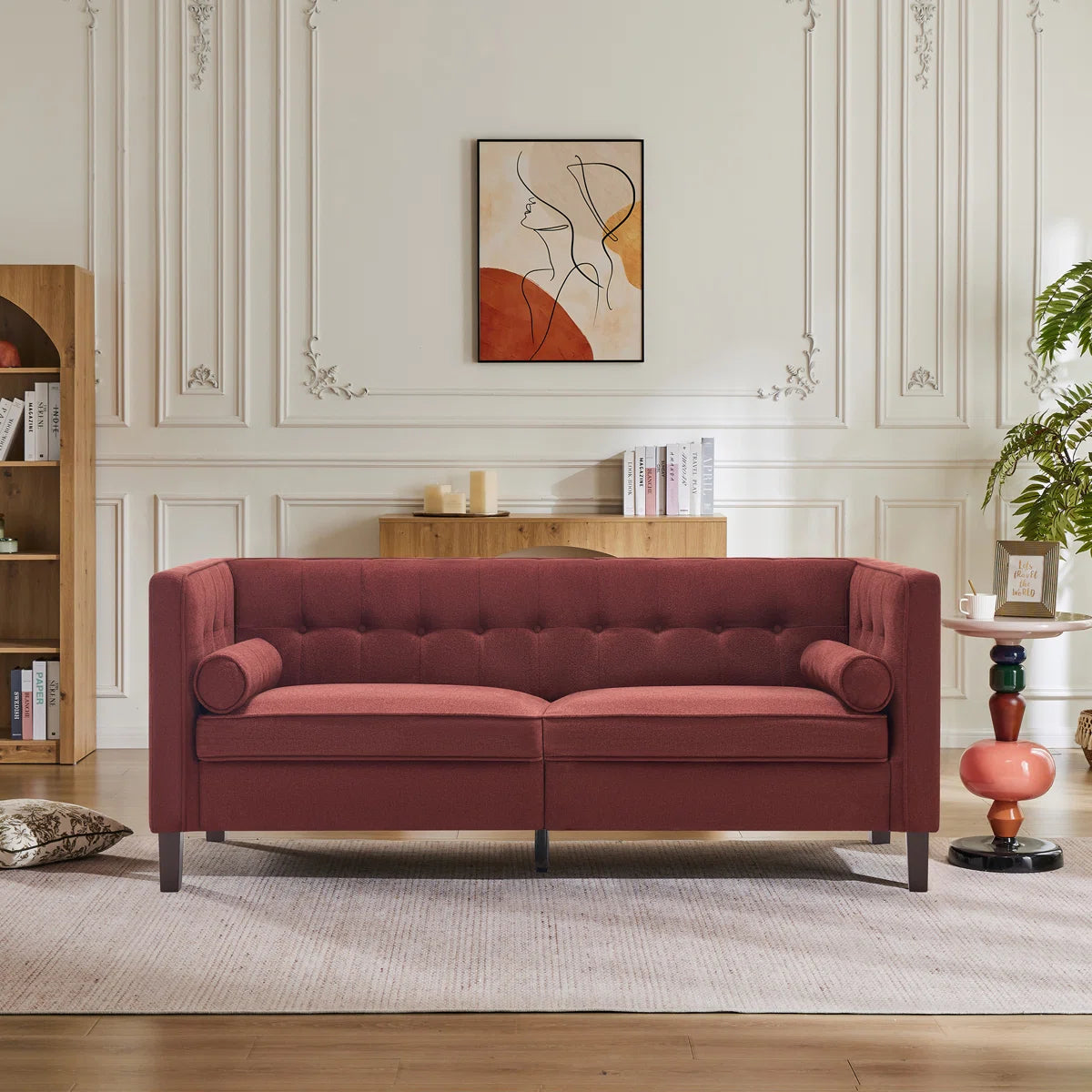 77'' W Mid Century Upholstery Tufted Sofa