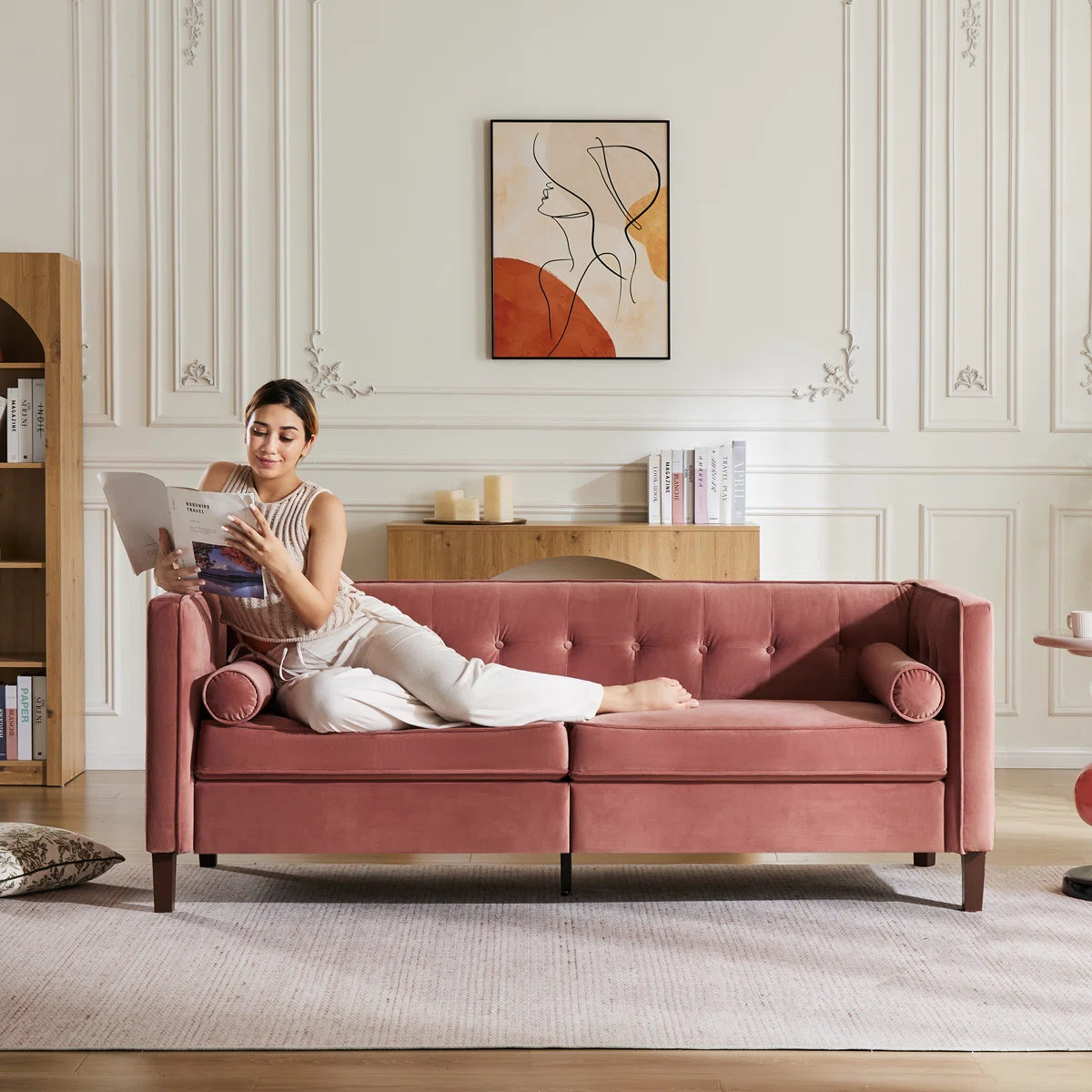77'' W Mid Century Upholstery Tufted Sofa