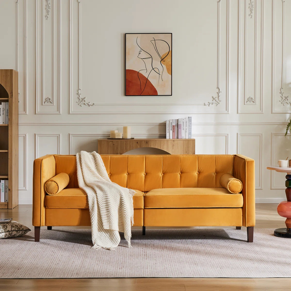 77'' W Mid Century Upholstery Tufted Sofa