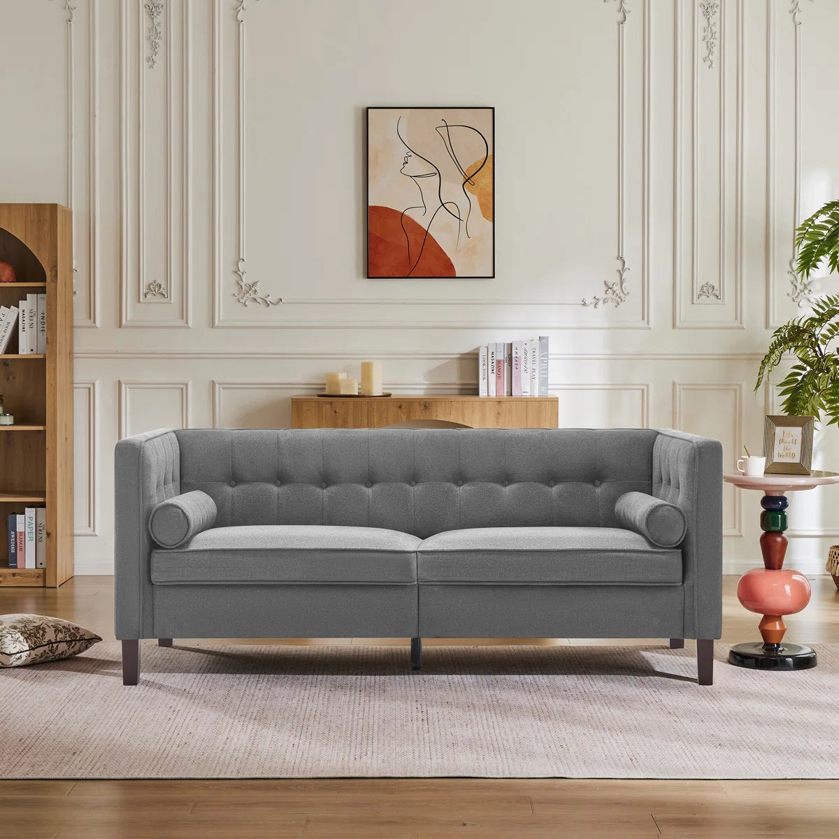77'' W Mid Century Upholstery Tufted Sofa