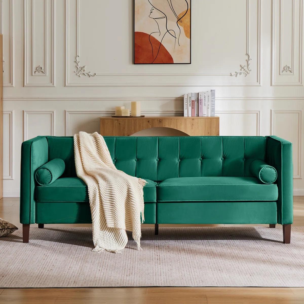 77'' W Mid Century Upholstery Tufted Sofa
