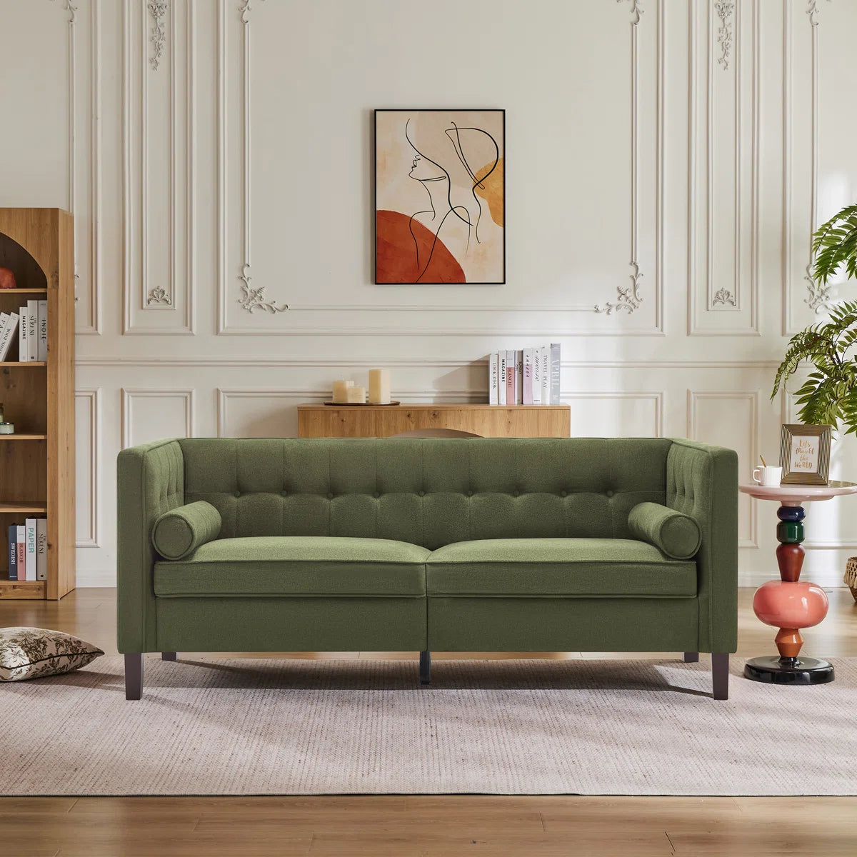 77'' W Mid Century Upholstery Tufted Sofa