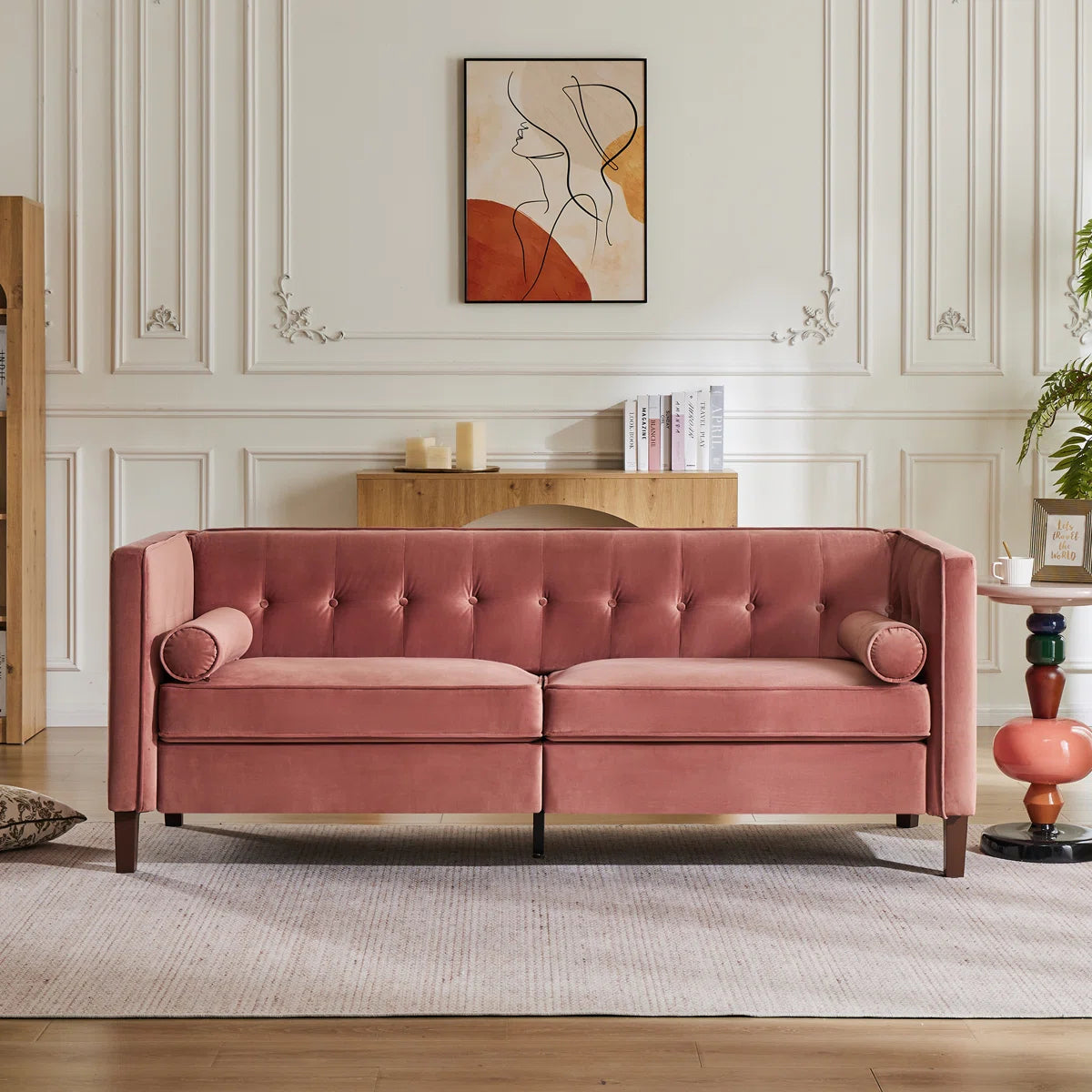 77'' W Mid Century Upholstery Tufted Sofa