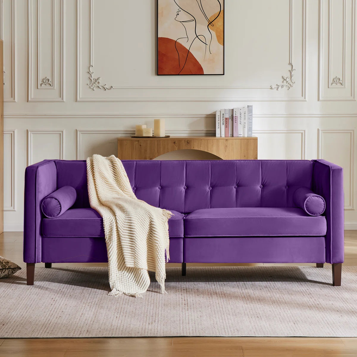 77'' W Mid Century Upholstery Tufted Sofa