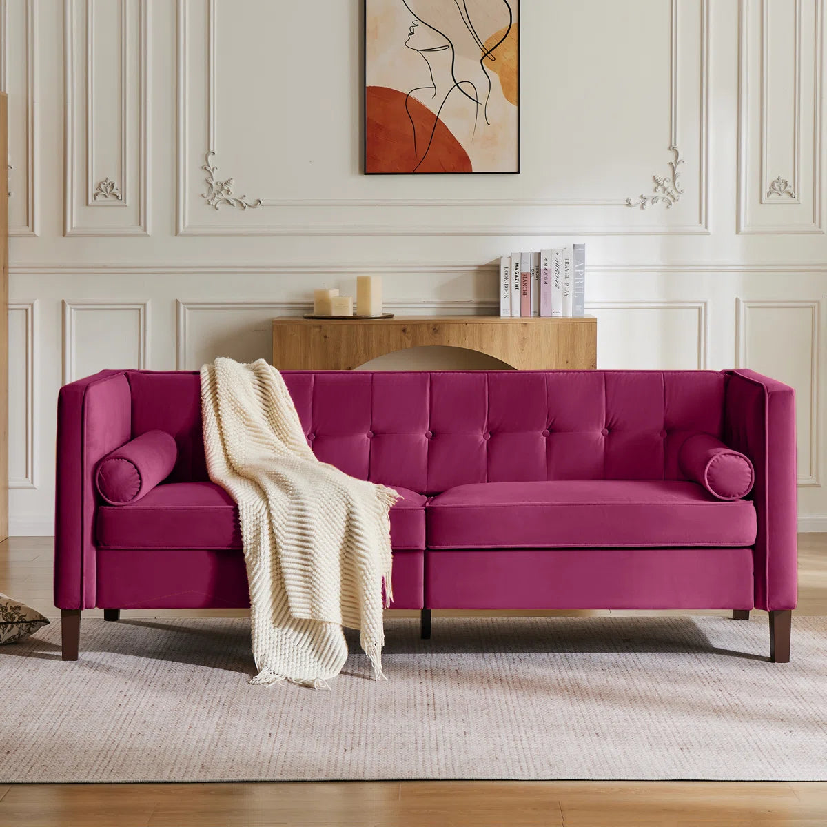 77'' W Mid Century Upholstery Tufted Sofa