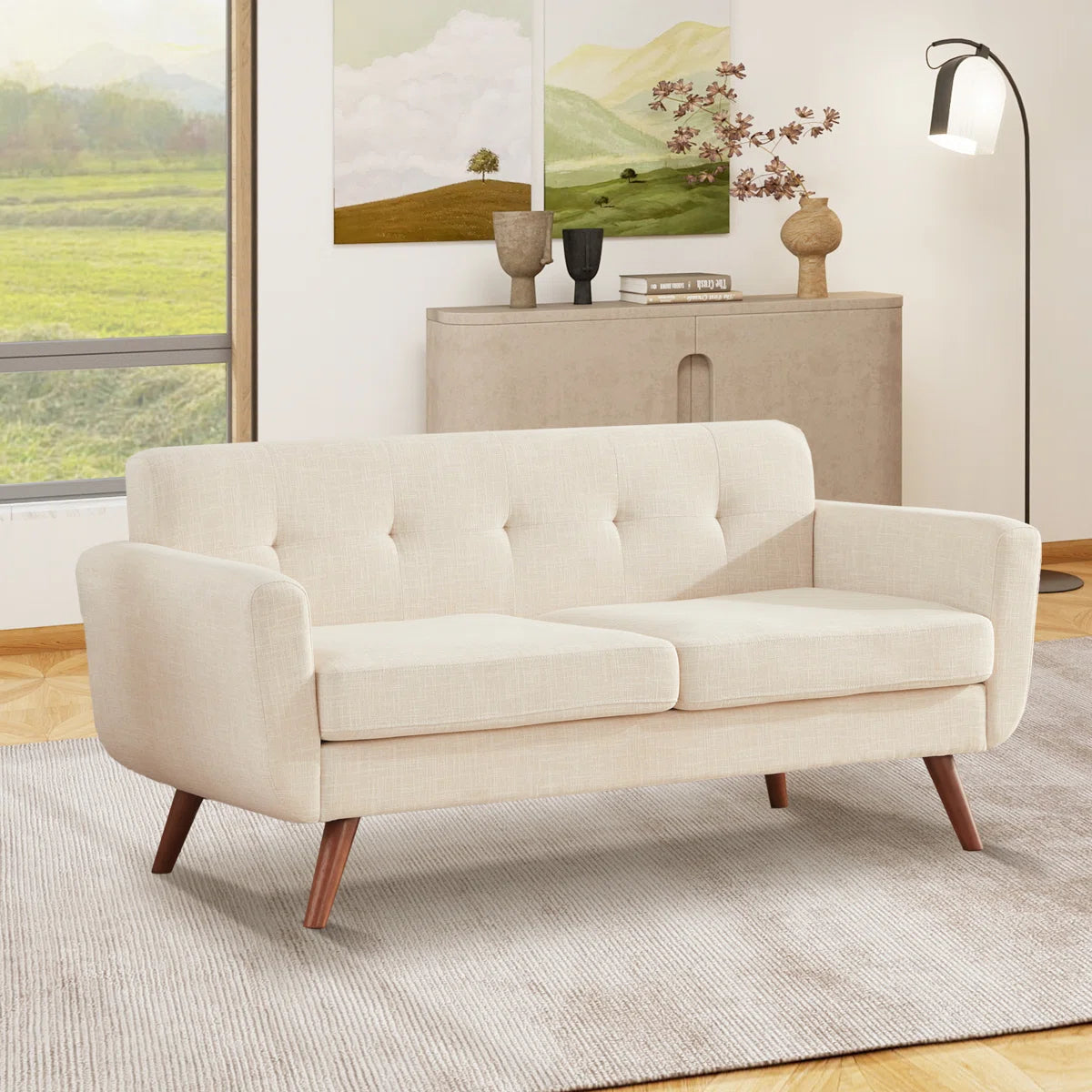 66" Upholstered Loveseat Square Sofa